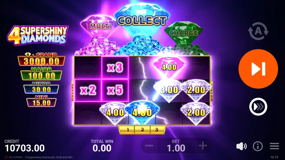 Charge Feature revealing six additional cells with random Diamond symbols