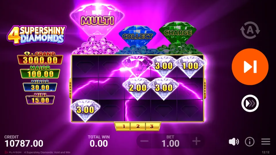 Collect Diamond gathering values from filled cells across the Bonus Game field