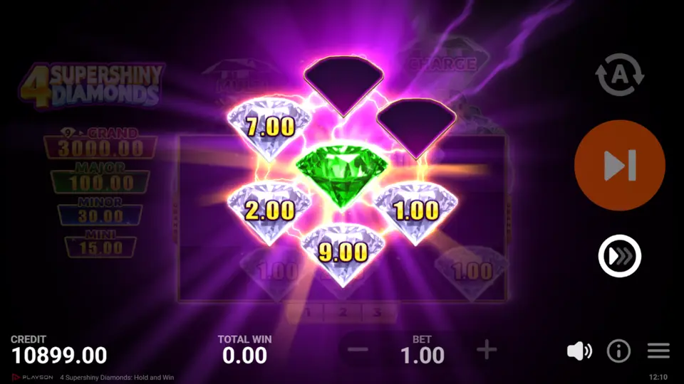 Super Bonus Game expanded 5x5 field with Super Diamond multiplier value visible